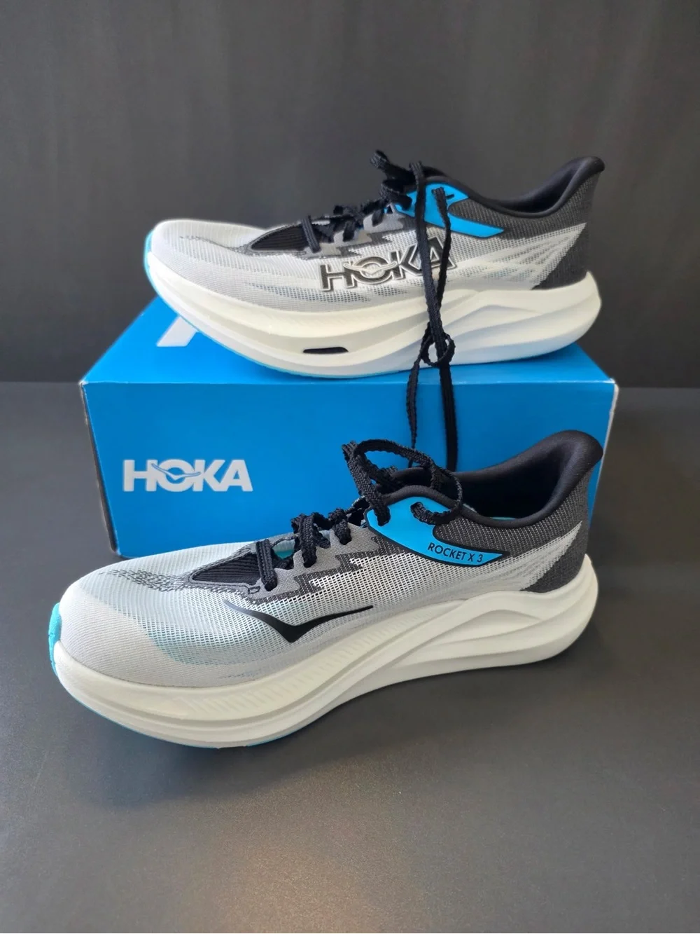 Hoka Rocket X3 Racing Shoes - Gray, Black & Blue